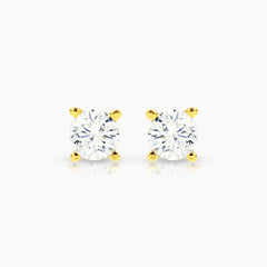 DIAMOND ROUND CUT LADIES STUD EARRINGS WITH 2=0.47 / 1.1 CARAT DIAMONDS IN 14K YELLOW GOLD