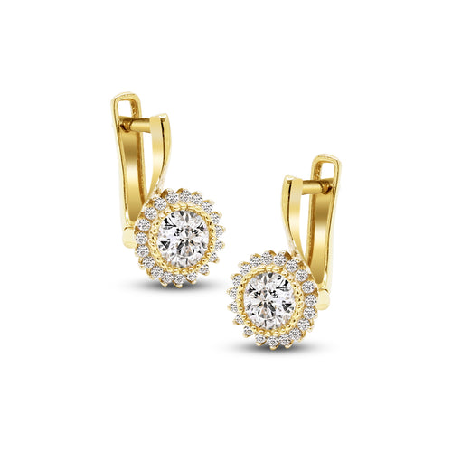 STARBURST STUD HOOP EARRINGS  WITH DIAMONDS IN (SAUDI) 18K YELLOW GOLD