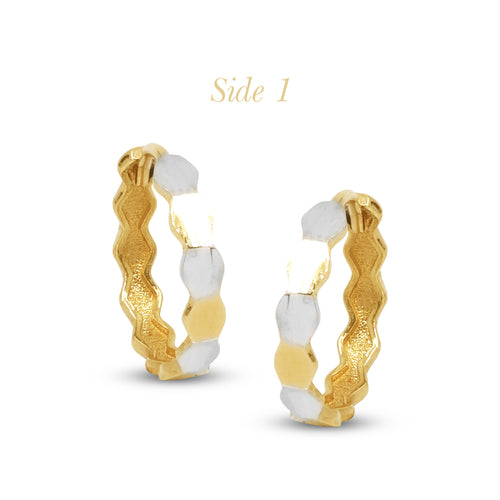 TWO TONE GEOMETRIC LADIES HOOP EARRINGS IN (SAUDI) 18K YELLOW AND WHITE GOLD