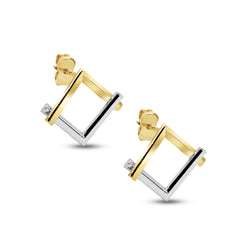 TWO TONE GEOMETRIC STUD EARRINGS IN (SAUDI) 18K YELLOW AND WHITE GOLD