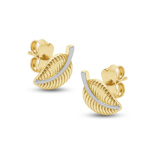 LEAF STUD TWO TONE EARRINGS IN (SAUDI) 18K YELLOW AND WHITE GOLD