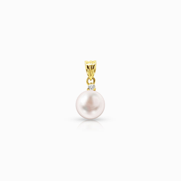 FRESH WATER PEARL WITH DIAMOND LADIES PENDANT WITH 1.5 / 0.7 / 1=0.029 CARAT DIAMONDS IN 14K YELLOW GOLD