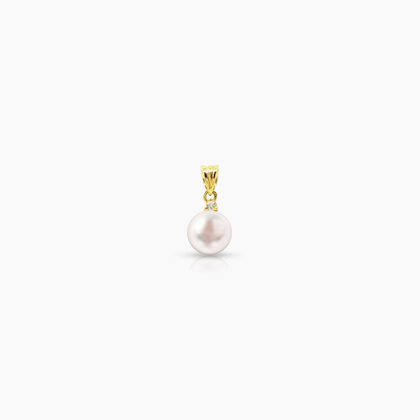 FRESH WATER PEARL WITH DIAMOND LADIES PENDANT WITH 1.5 / 0.7 / 1=0.029 CARAT DIAMONDS IN 14K YELLOW GOLD