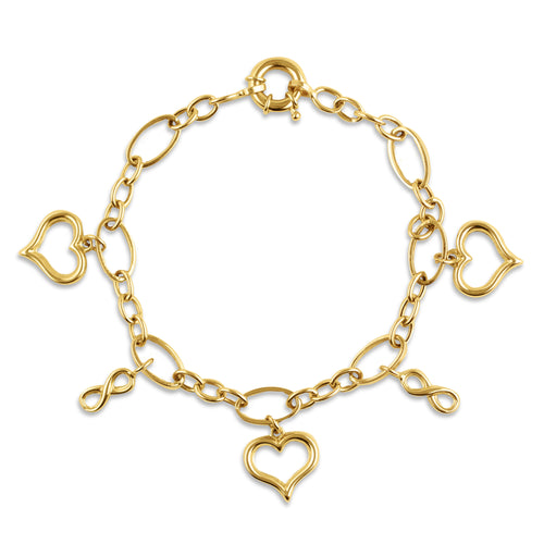 BRACELET WITH HEART & INFINITY CHARMS IN 18K YELLOW GOLD