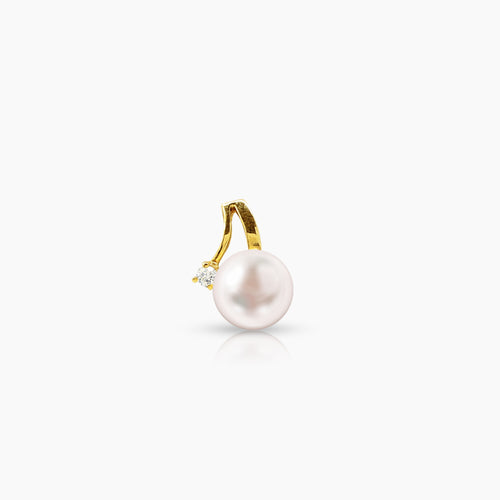 FRESH WATER PEARL WITH DIAMOND LADIES PENDANT WITH 1=0.038 / 13 / 0.6 CARAT DIAMONDS IN 14K YELLOW GOLD