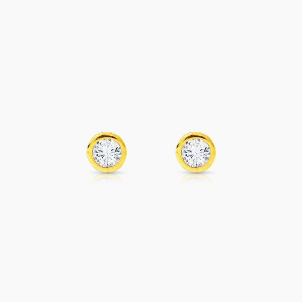 DIAMOND ROUND CUT LADIES STUD EARRINGS WITH 2=0.12  / 0.8 CARAT DIAMONDS IN 14K YELLOW GOLD