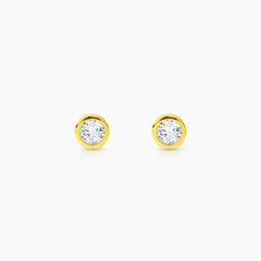 DIAMOND ROUND CUT LADIES STUD EARRINGS WITH 2=0.12  / 0.8 CARAT DIAMONDS IN 14K YELLOW GOLD