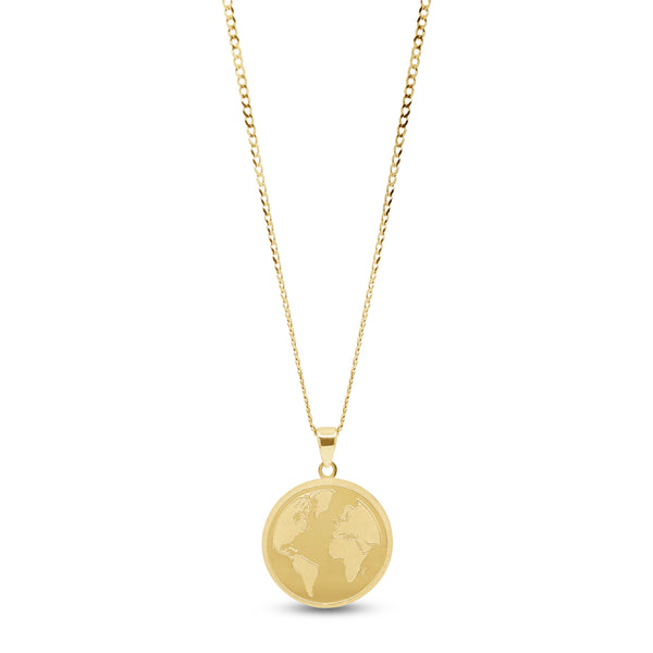 EMBOSSED GLOBE WORLD MAP LADIES NECKLACE PENDANT IN 18K YELLOW GOLD