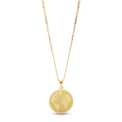 EMBOSSED GLOBE WORLD MAP LADIES NECKLACE PENDANT IN 18K YELLOW GOLD