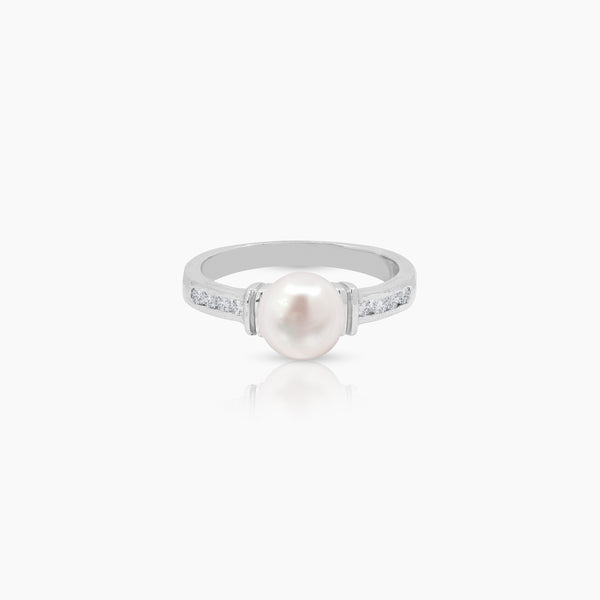 5 3/4" FRESH WATER PEARL WITH DIAMOND LADIES RING AND STUD EARRINGS SET WITH 22=0.36 / 5.7 CARAT DIAMONDS IN 14K WHITE GOLD