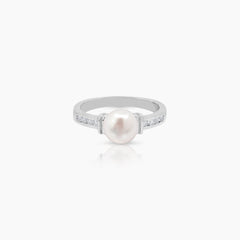 5 3/4" FRESH WATER PEARL WITH DIAMOND LADIES RING AND STUD EARRINGS SET WITH 22=0.36 / 5.7 CARAT DIAMONDS IN 14K WHITE GOLD