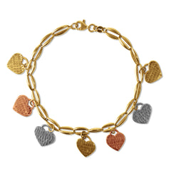 HEART CHARM BRACELETS IN 18K TRI-COLOR GOLD