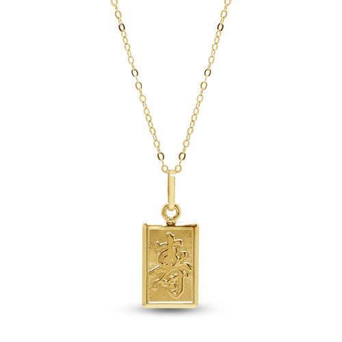 RECTANGULAR LUCK CHARM LADIES NECKLACE PENDANT IN 18K YELLOW GOLD