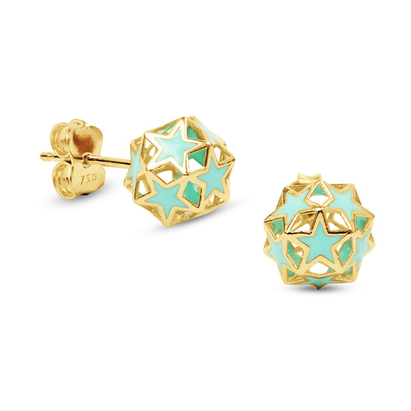 GEOMETRIC STAR DESIGN EARRINGS IN 18K YELLOW GOLD