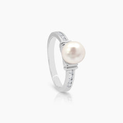 5 3/4" FRESH WATER PEARL WITH DIAMOND LADIES RING AND STUD EARRINGS SET WITH 22=0.36 / 5.7 CARAT DIAMONDS IN 14K WHITE GOLD