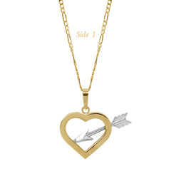 TWO TONE CUPID HEART WITH ARROW LADIES NECKLACE WITH PENDANT IN (SAUDI) 18K YELLOW / WHITE GOLD