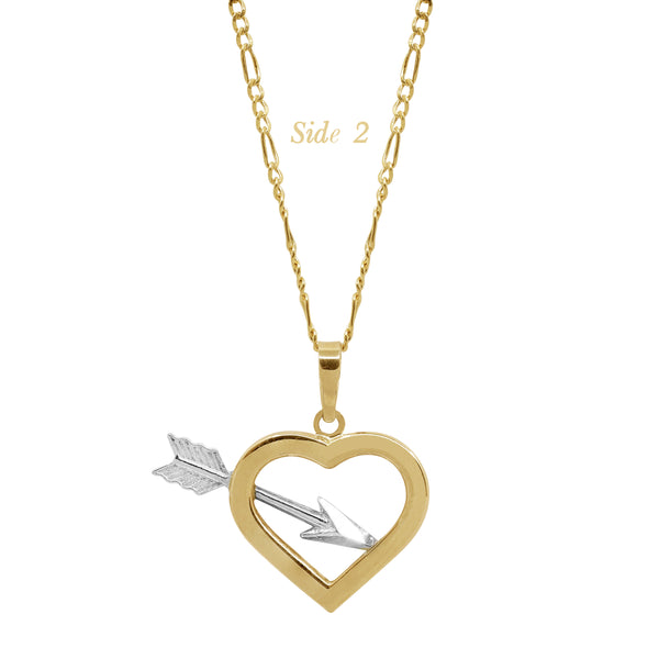 TWO TONE CUPID HEART WITH ARROW LADIES NECKLACE WITH PENDANT IN (SAUDI) 18K YELLOW / WHITE GOLD