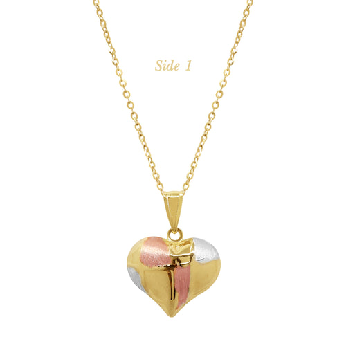 TRI-COLOR EMBOSSED HEART LADIES NECKLACE WITH PENDANT IN (SAUDI) 18K YELLOW / ROSE / WHITE GOLD