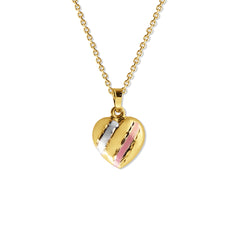 TRI-COLOR HEART PENDANT WITH CHAIN IN 18K GOLD