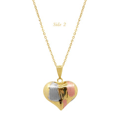 TRI-COLOR EMBOSSED HEART LADIES NECKLACE WITH PENDANT IN (SAUDI) 18K YELLOW / ROSE / WHITE GOLD