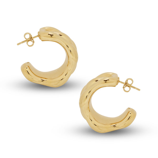 CURVED WAVY LADIES HOOP EARRINGS IN (ITALIAN) 18K YELLOW GOLD