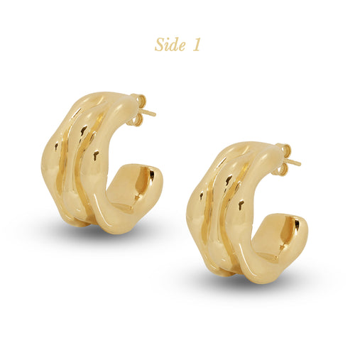 CURVED WAVY LADIES HOOP EARRINGS IN (ITALIAN) 18K YELLOW GOLD