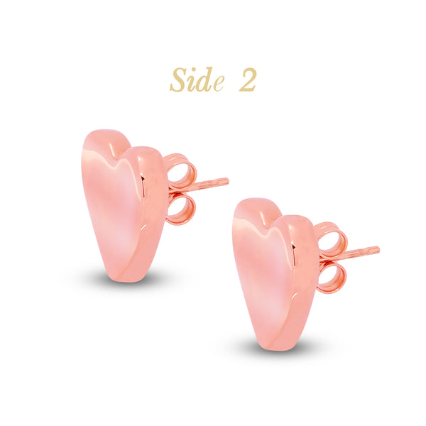 FLAT HEART LADIES STUD EARRINGS IN (ITALIAN) 18K ROSE GOLD