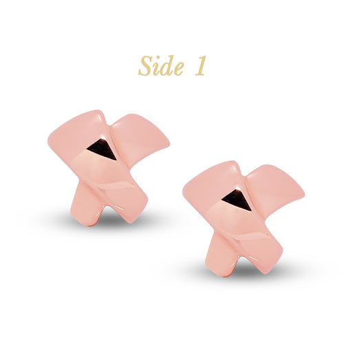 EMBOSSED X-SHAPED LADIES EARRINGS IN (ITALIAN) 18K ROSE GOLD