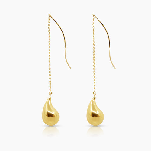 17 MM - TEAR DROP LADIES DANGLING EARRINGS IN (SAUDI) 18K YELLOW GOLD