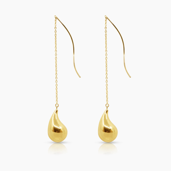 17 MM - TEAR DROP LADIES DANGLING EARRINGS IN (SAUDI) 18K YELLOW GOLD