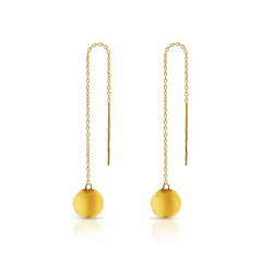 CLASSIC FLAT ROUND WITH THIN BAR STRIP LADIES DANGLING EARRINGS IN (SAUDI) 18K YELLOW GOLD