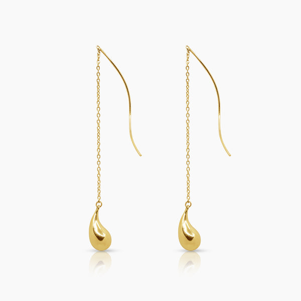 12 MM - TEAR DROP LADIES DANGLING EARRINGS IN (SAUDI) 18K YELLOW GOLD