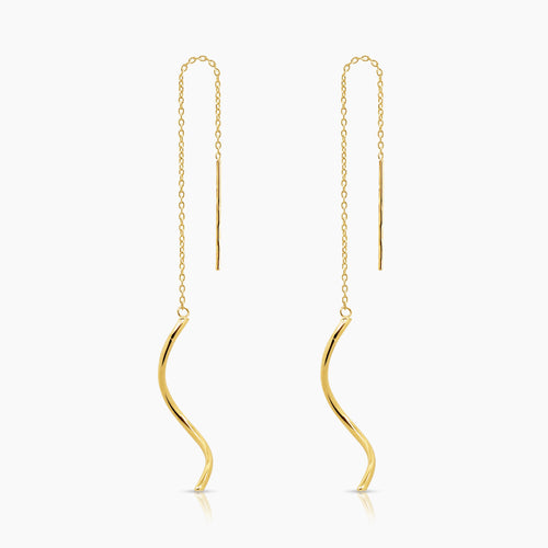 30 MM - THIN CURLY STRIP LADIES DANGLING EARRINGS IN (SAUDI) 18K YELLOW GOLD