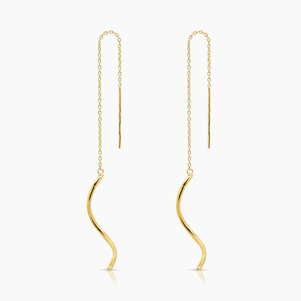 30 MM - THIN CURLY STRIP LADIES DANGLING EARRINGS IN (SAUDI) 18K YELLOW GOLD