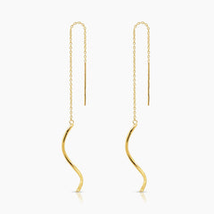 30 MM - THIN CURLY STRIP LADIES DANGLING EARRINGS IN (SAUDI) 18K YELLOW GOLD