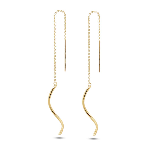 30 MM - THIN CURLY STRIP LADIES DANGLING EARRINGS IN (SAUDI) 18K YELLOW GOLD