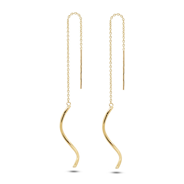 30 MM - THIN CURLY STRIP LADIES DANGLING EARRINGS IN (SAUDI) 18K YELLOW GOLD