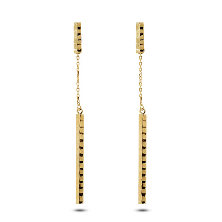 30 MM - THIN BAR STRIP LADIES DANGLING EARRINGS IN (SAUDI) 18K YELLOW GOLD