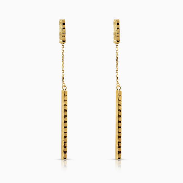 30 MM - THIN BAR STRIP LADIES DANGLING EARRINGS IN (SAUDI) 18K YELLOW GOLD