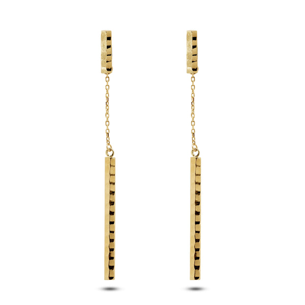 30 MM - THIN BAR STRIP LADIES DANGLING EARRINGS IN (SAUDI) 18K YELLOW GOLD