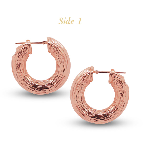 TEXTURED CREOLLA LADIES HOOP EARRINGS IN (ITALIAN) 18K ROSE GOLD