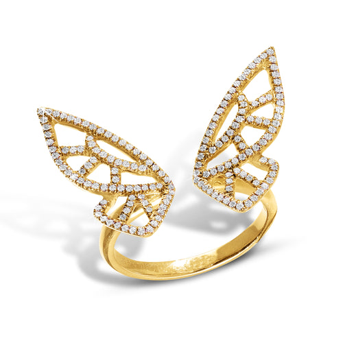 OPEN BUTTERFLY WINGS RING WITH DIAMOND IN 14K YELLOW GOLD