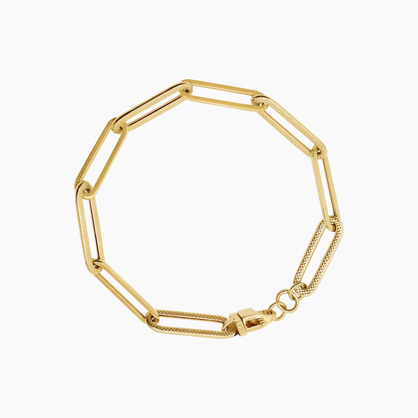 TEXTURED PAPER CLIP LINKED CHAIN LADIES BRACELET IN (SAUDI) 18K YELLOW GOLD