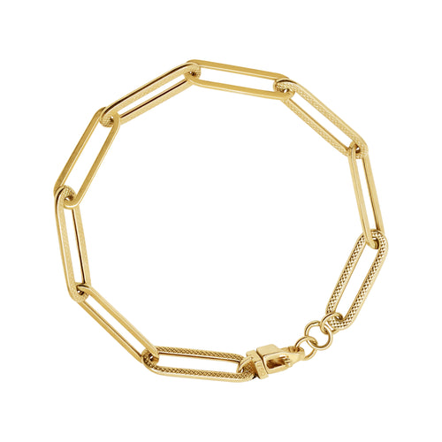 TEXTURED PAPER CLIP LINKED CHAIN LADIES BRACELET IN (SAUDI) 18K YELLOW GOLD