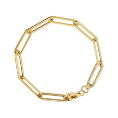 TEXTURED PAPER CLIP LINKED CHAIN LADIES BRACELET IN (SAUDI) 18K YELLOW GOLD