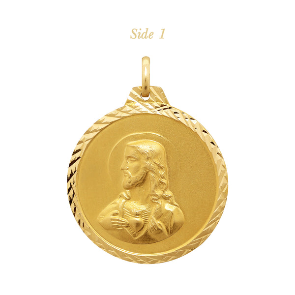 SACRED HEART & STO. NIÑO MEDAL (27 MM) IN (SPANISH) 18K YELLOW GOLD