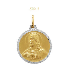 TWO-TONE SACRED HEART & PERPETUAL HELP MEDAL (22 MM) IN (SPANISH) 14K YELLOW / WHITE GOLD