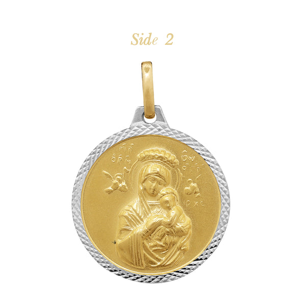 TWO-TONE SACRED HEART & PERPETUAL HELP MEDAL (22 MM) IN (SPANISH) 14K YELLOW / WHITE GOLD