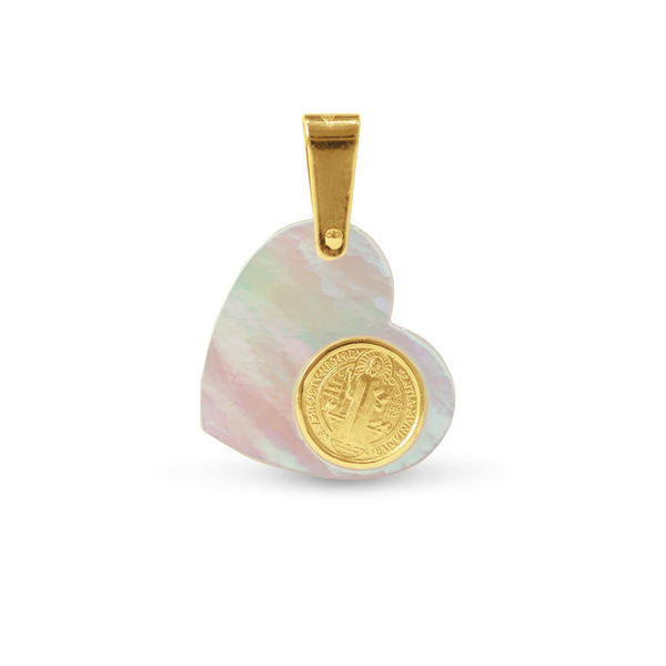 ST. BENEDICT PENDANT WITH MOTHER OF PEARL IN 14K YELLOW GOLD