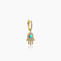 DIAMONDS AND TURQUOISE LADIES HAND RING AND HOOP EARRINGS SET WITH (RING) 54=0.35 / 1TQ=0.08 / 2.9 & (EARRINGS) 98=0.42 / TQ2=0.17 / 3.0 CARAT DIAMONDS IN 18K YELLOW GOLD